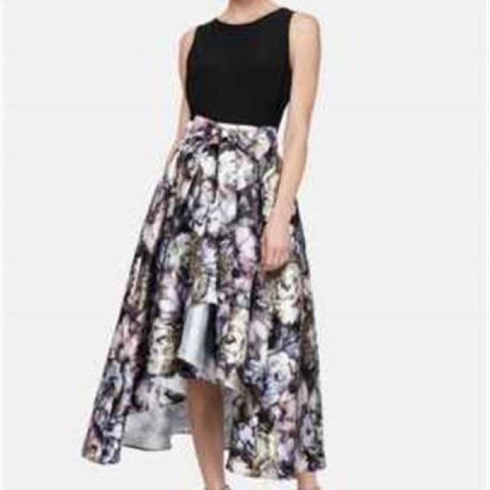SLNY Dress Party Evening Abstract Floral Plums Ivory Blue Black NWT Sz 16